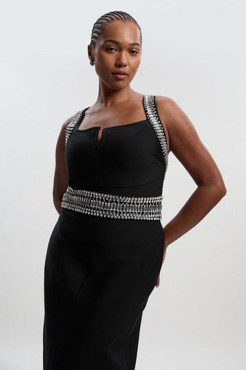 Black Plus Size Bandage Figure Form Knit Embellished Maxi Dress