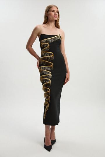 Embellished Fringe Bandeau Figure Form Maxi Dress black