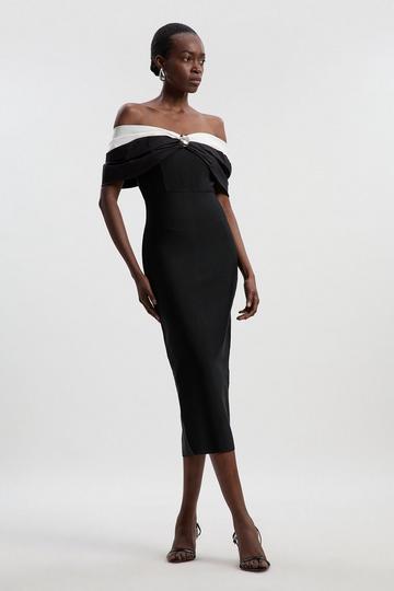 Petite Taffeta Bardot Figure Form Maxi Dress mono