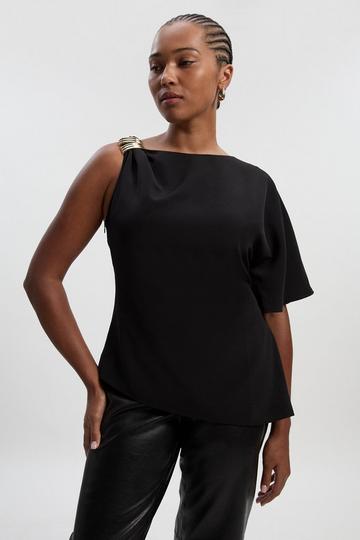 Plus Size Soft Tailored Trim Detail Asymmetric Top black