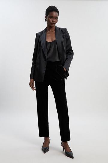 Petite Tailored Velvet High Waist Slim Leg Trouser black