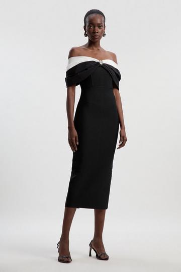 Taffeta Bardot Figure Form Maxi Dress mono