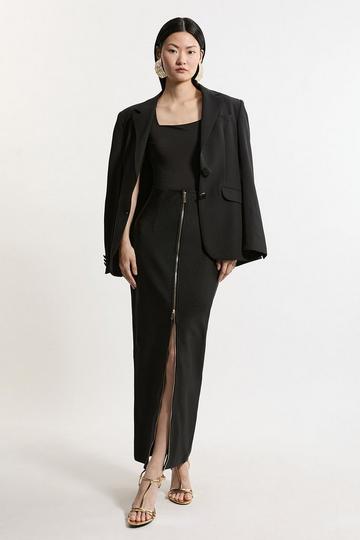 Black Petite Figure Form Bandage Knit High Waisted Zip Detail Maxi Skirt
