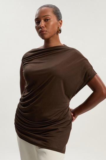 Plus Size Tencel Ruched Detail Top chocolate