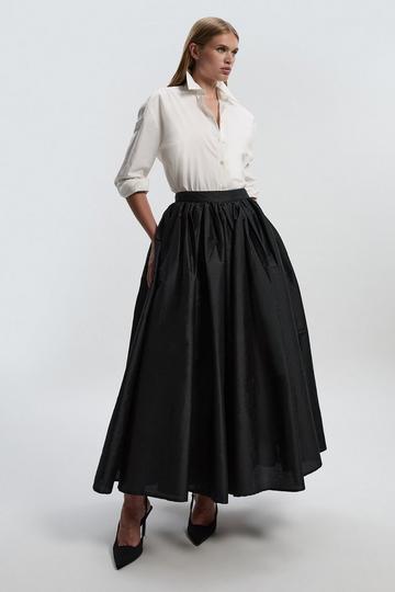 Black Taffeta Woven Maxi Skirt