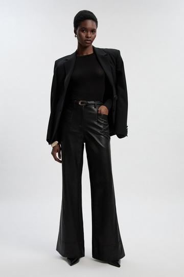 Petite Faux Leather Tailored Kickflare Trouser black