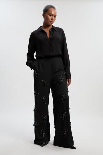 Plus Size Cluster Sequin & Crystal Embellished Tailored Wide Leg Trouser black