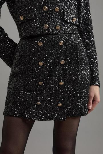 Black Petite Sequin Tailored Wrap Over Mini Skirt