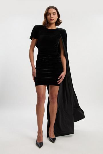 Stretch Jersey Cape Shoulder Mini Dress black