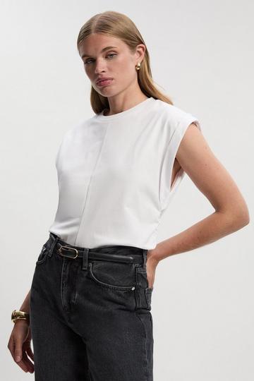 Cotton Ruched Waist Detail Tshirt ivory