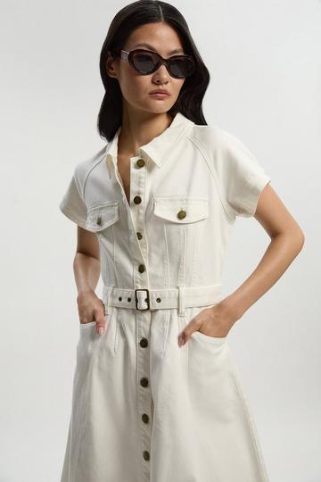 Denim Corset Waist Detail Full Midi Dress cream