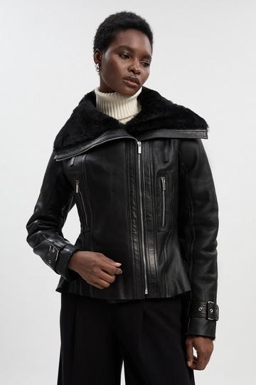 Black Shearling High Low Jacket