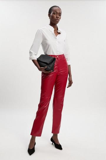 Red Leather Straight Leg Trouser