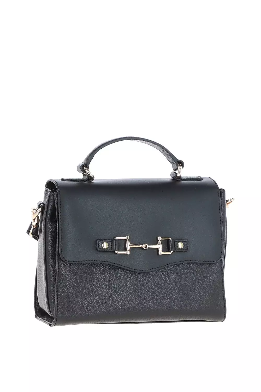 Black Real Leather Flap Over Handbag alternative image