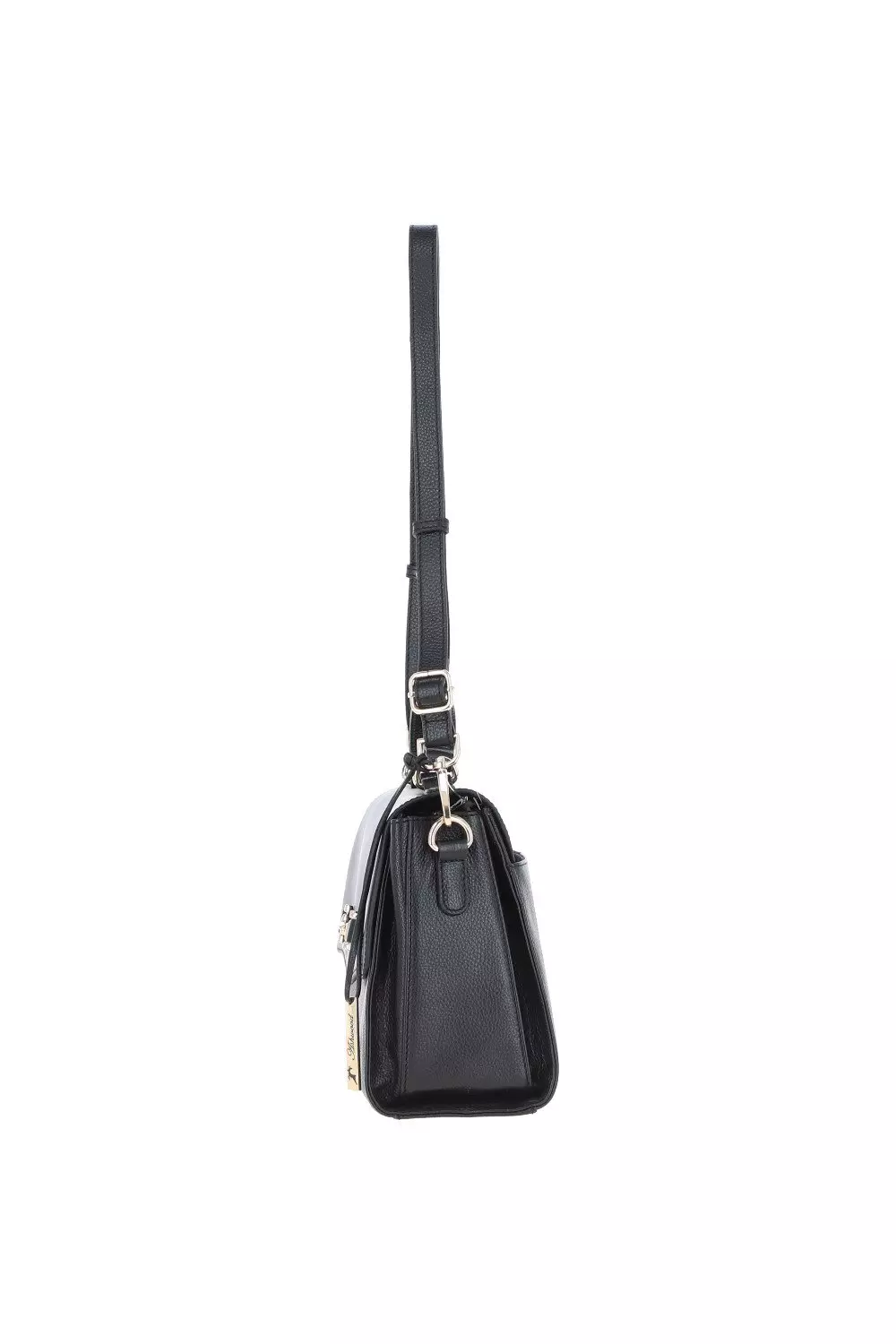 Black Real Leather Flap Over Handbag alternative image