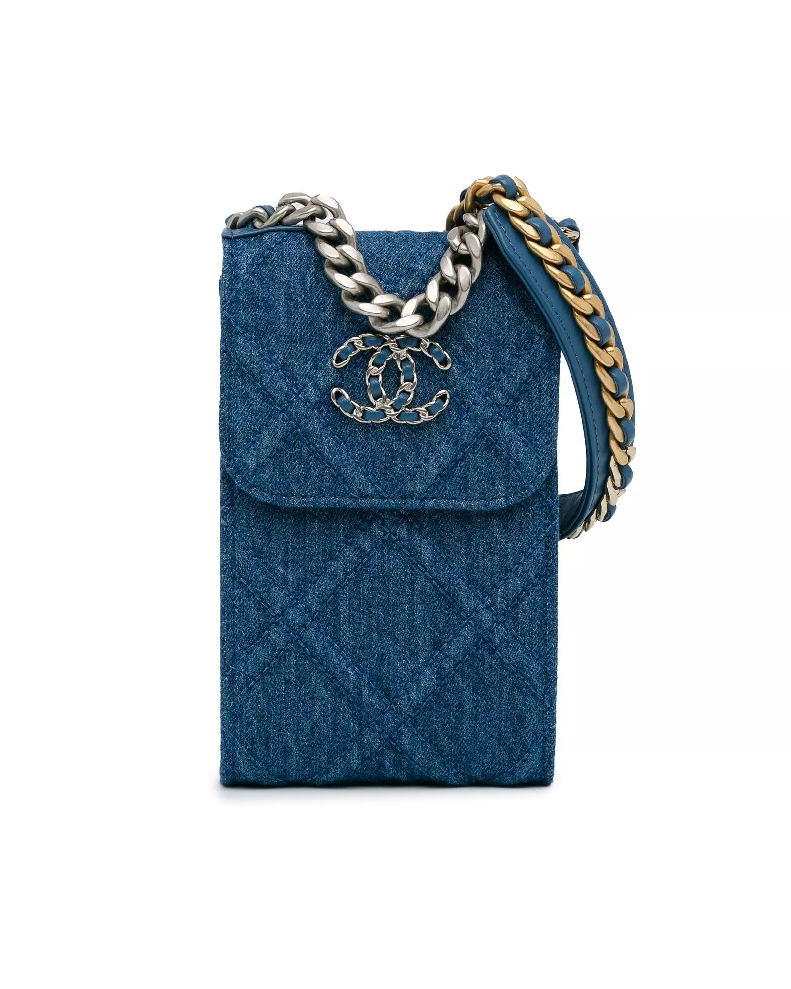 Preloved Denim Quilted Shoulder Bag Chain Strap Women - Blue Messenger alternative image