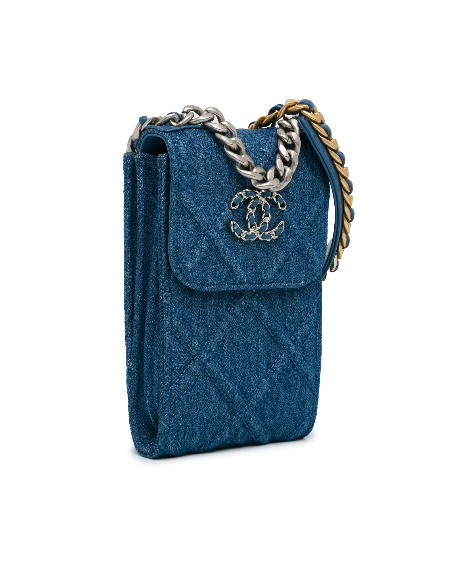 Preloved Denim Quilted Shoulder Bag Chain Strap Women - Blue Messenger alternative image