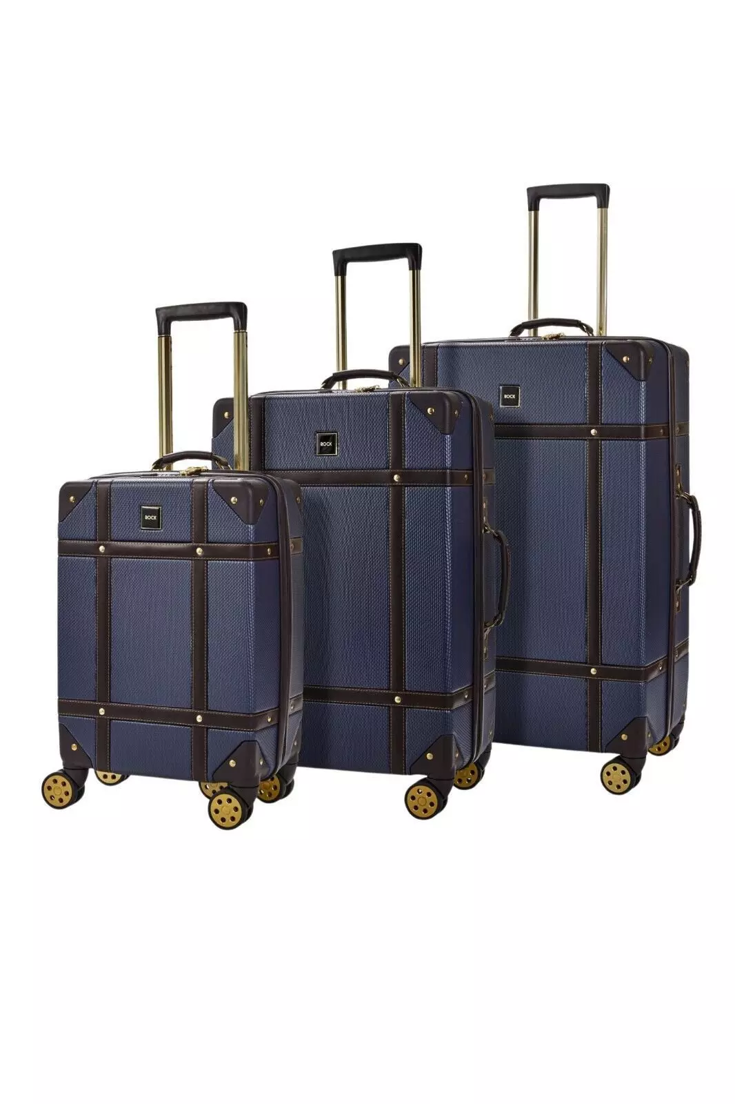Navy Vintage Hard Shell Luggage Suitcase Trunk Cabin Travel Bags Set Of 3 alternative image
