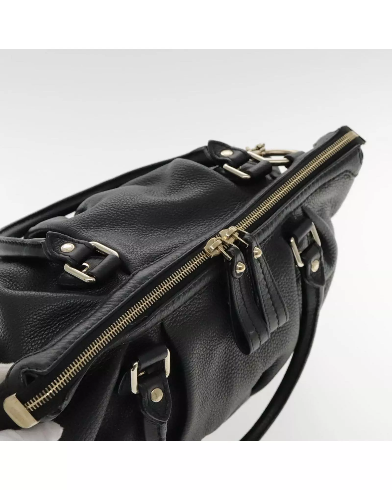 Preloved Black Leather Satchel Handbag Women alternative image