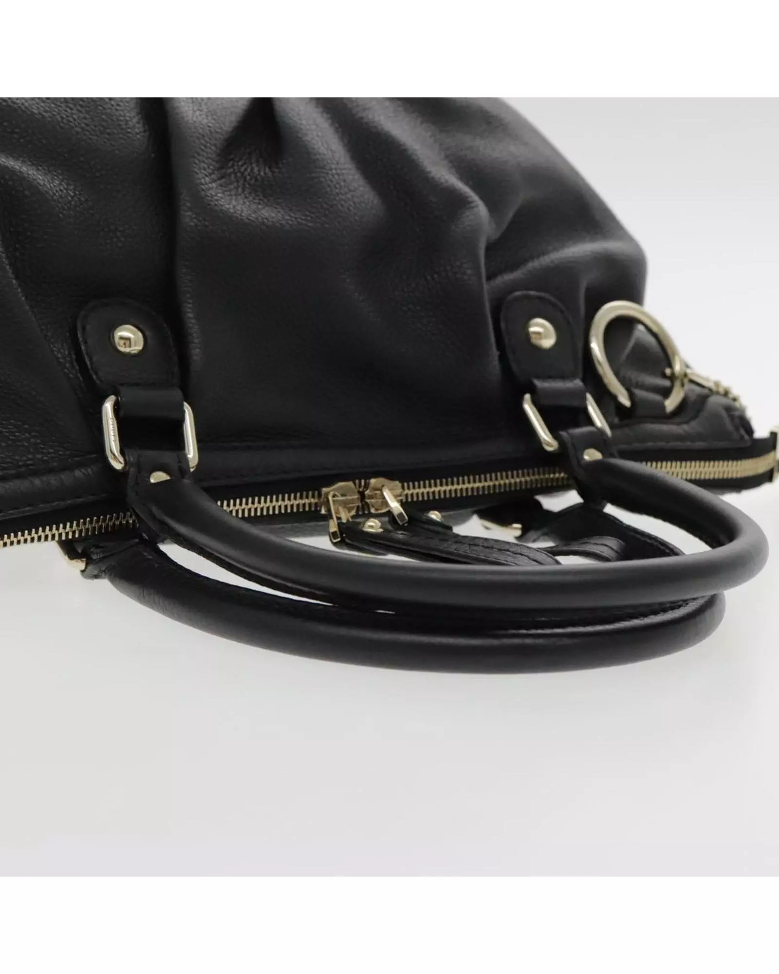 Preloved Black Leather Satchel Handbag Women alternative image