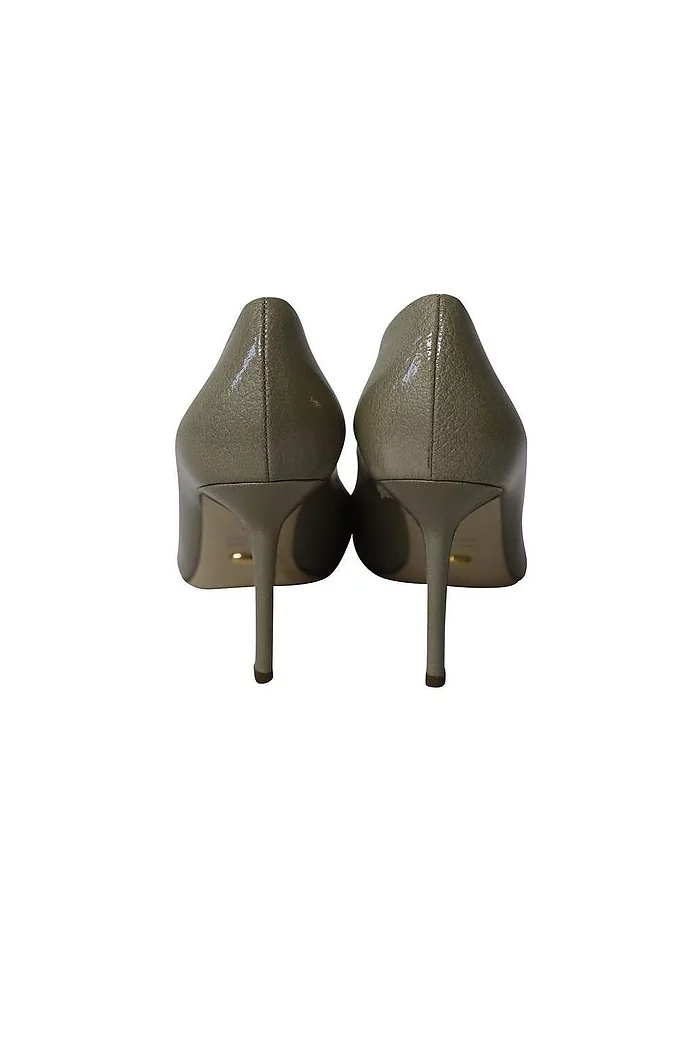 Preloved Sage Green Leather Peep-Toe High Heel Pumps | Karen Preloved Sage Green Leather Peep-Toe High Heel Pumps | Karen