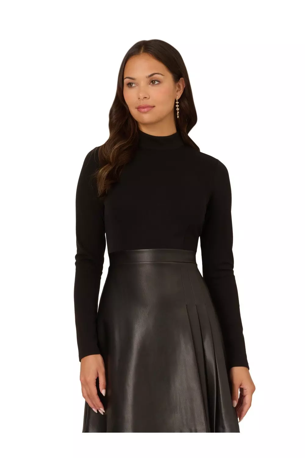 【海外限定】AdriannaPapell ドレス☆Ponte Faux Leather Dress, Adrianna Papell Ponte Faux Leather Dress | Karen Millen