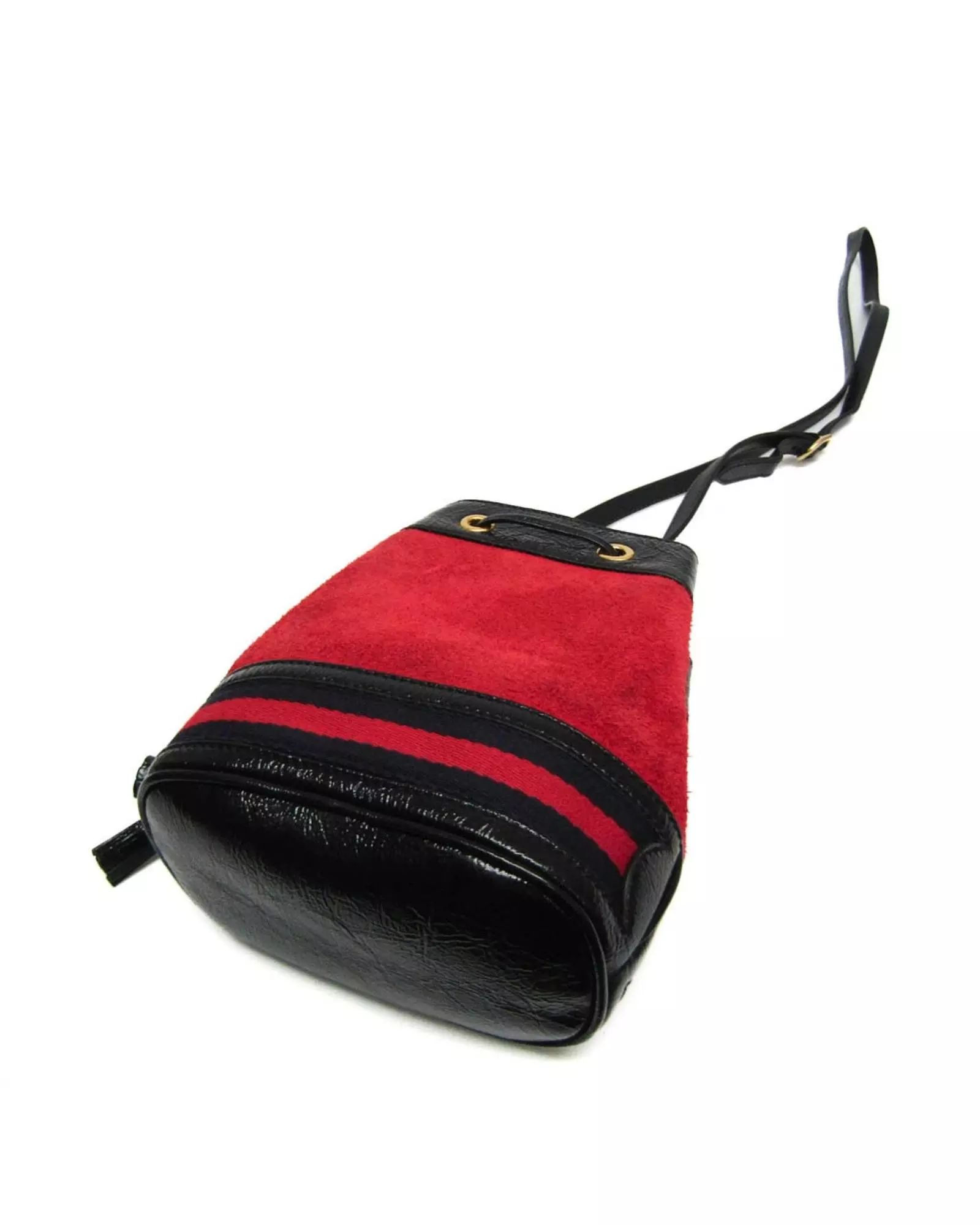 Preloved Vintage Suede Bucket Bag Red Black Wo Shoulder Bags alternative image