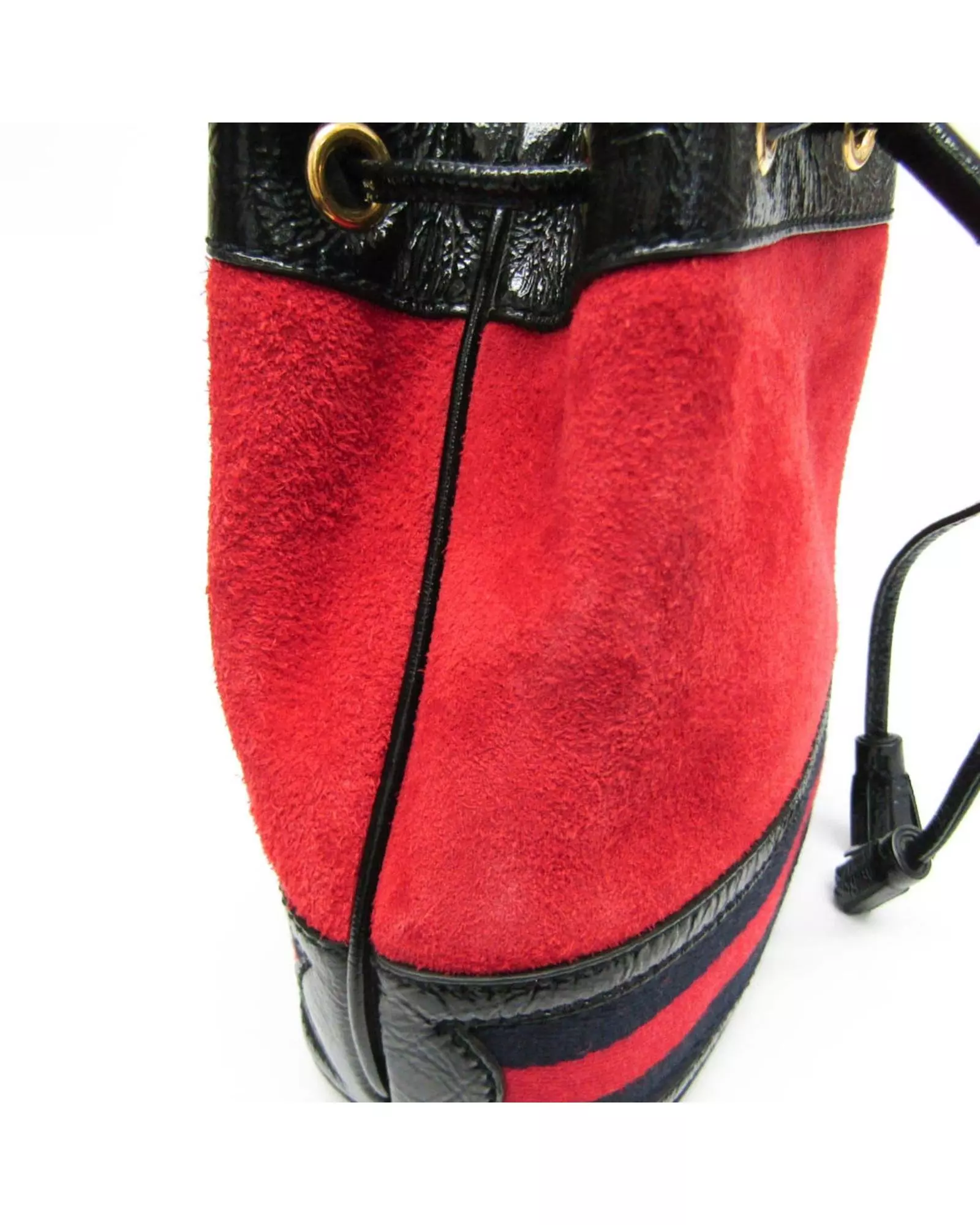 Preloved Vintage Suede Bucket Bag Red Black Wo Shoulder Bags alternative image