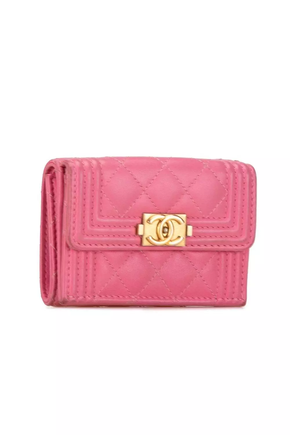 Chanel Preloved Quilted Leather Wallet Wo - Pink Small