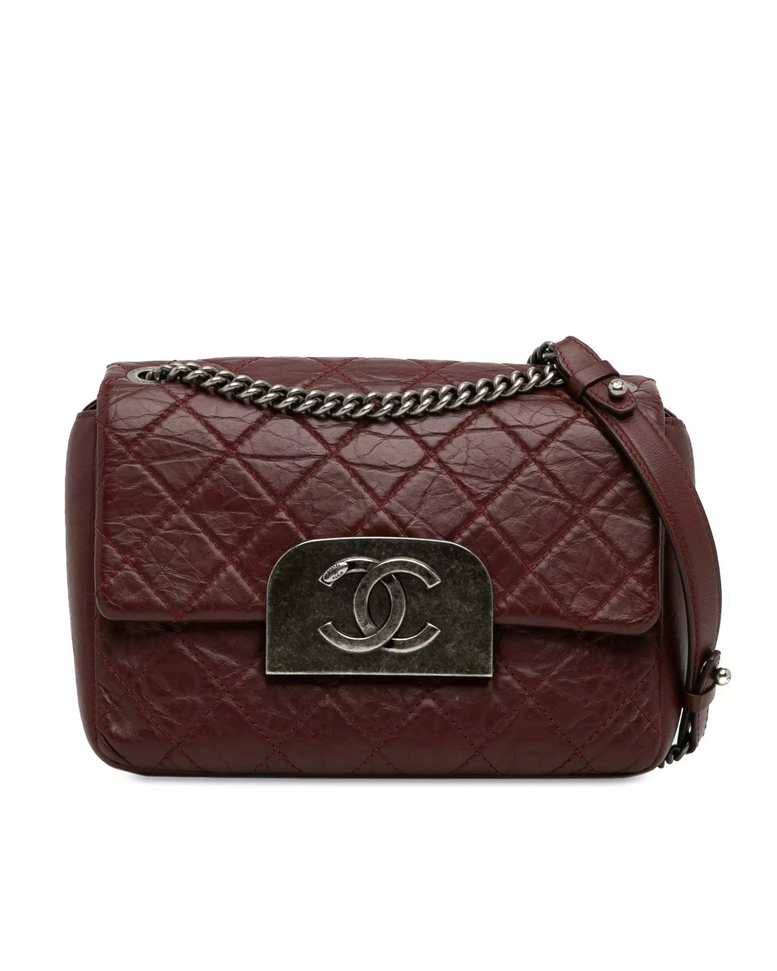 Preloved Quilted Leather Crossbody Bag with Chain Strap and Flap Karen Millen
