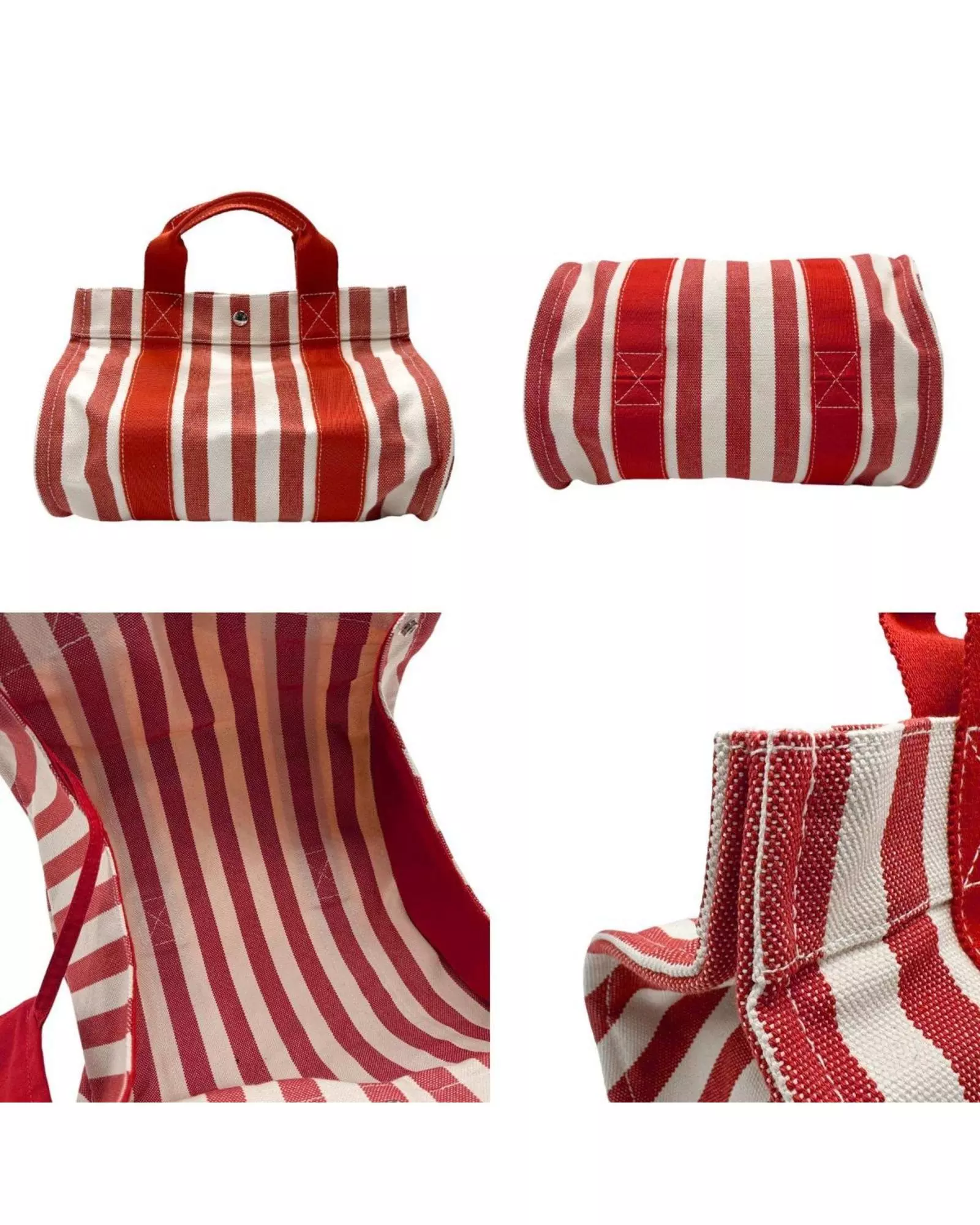 Preloved Petit H Striped Canvas Tote Wo - Red Handbags alternative image