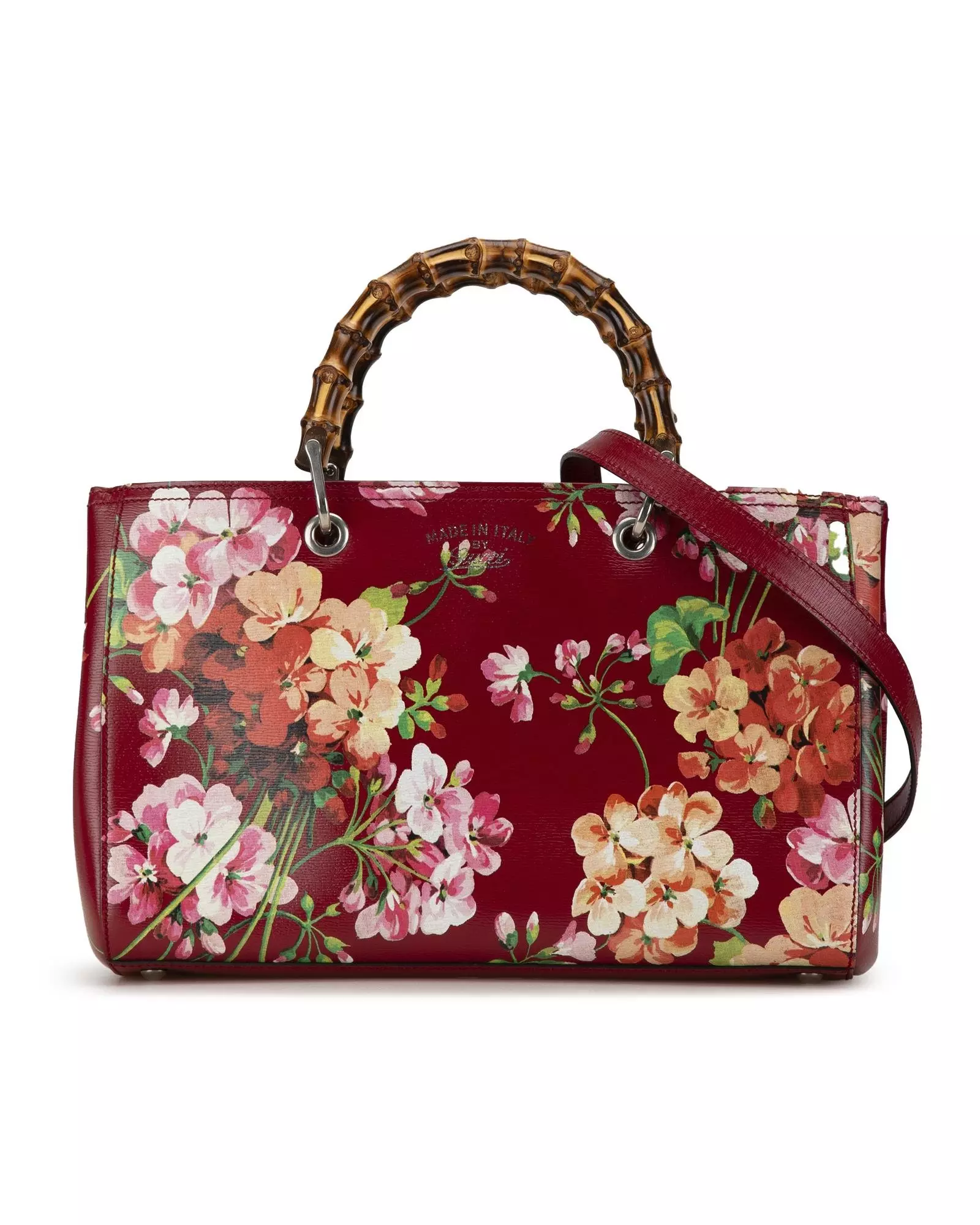 Preloved Bamboo Medium Top Handle Bag Red Floral Patent Leather Karen Millen