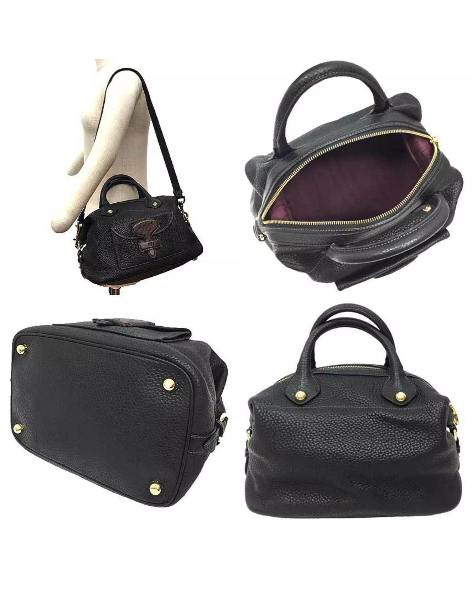 Preloved Pebbled Leather Satchel Handbag Women - Black alternative image