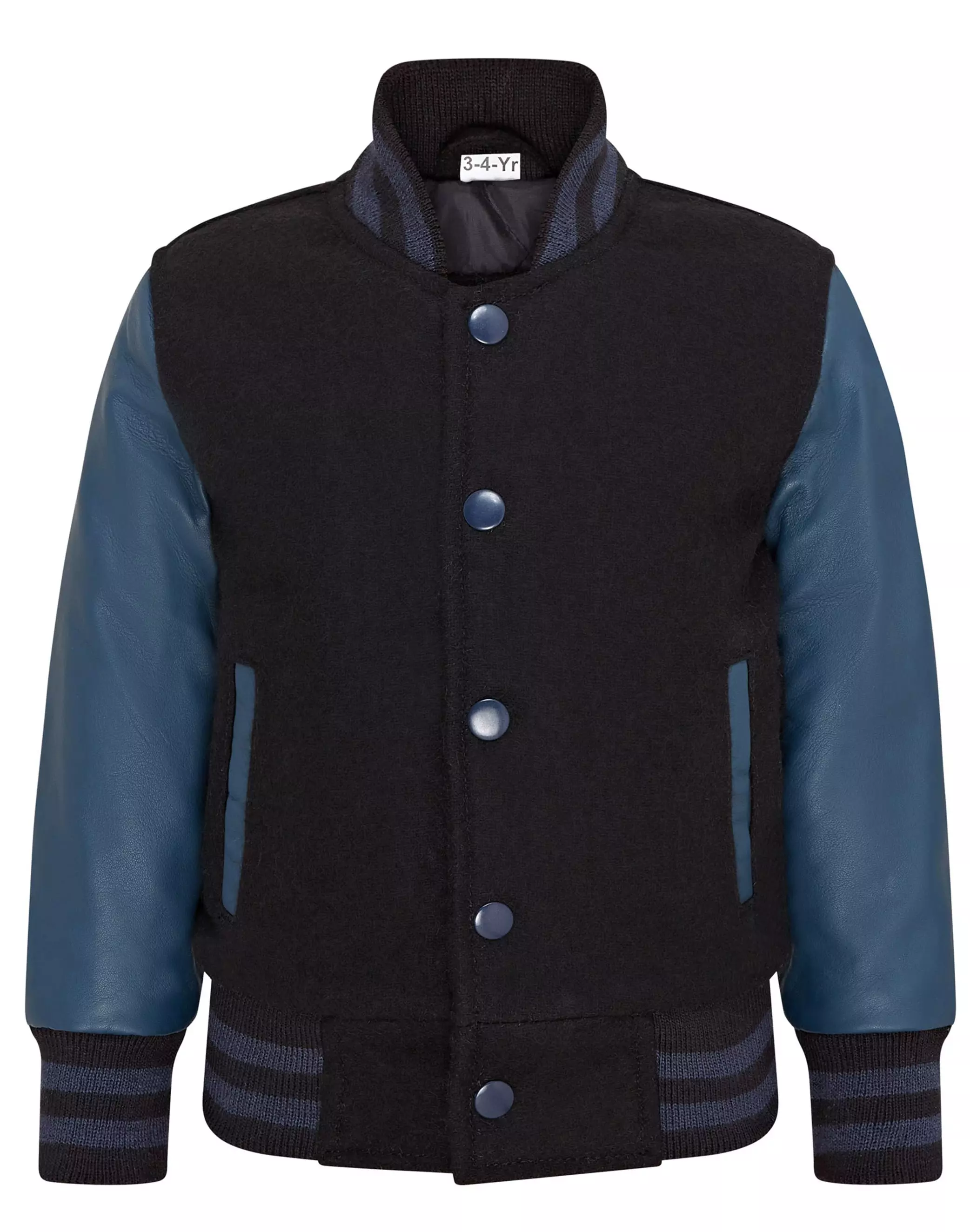 True black Wool Varsity Bomber Jacket with Real Leather Sleeves alternative image