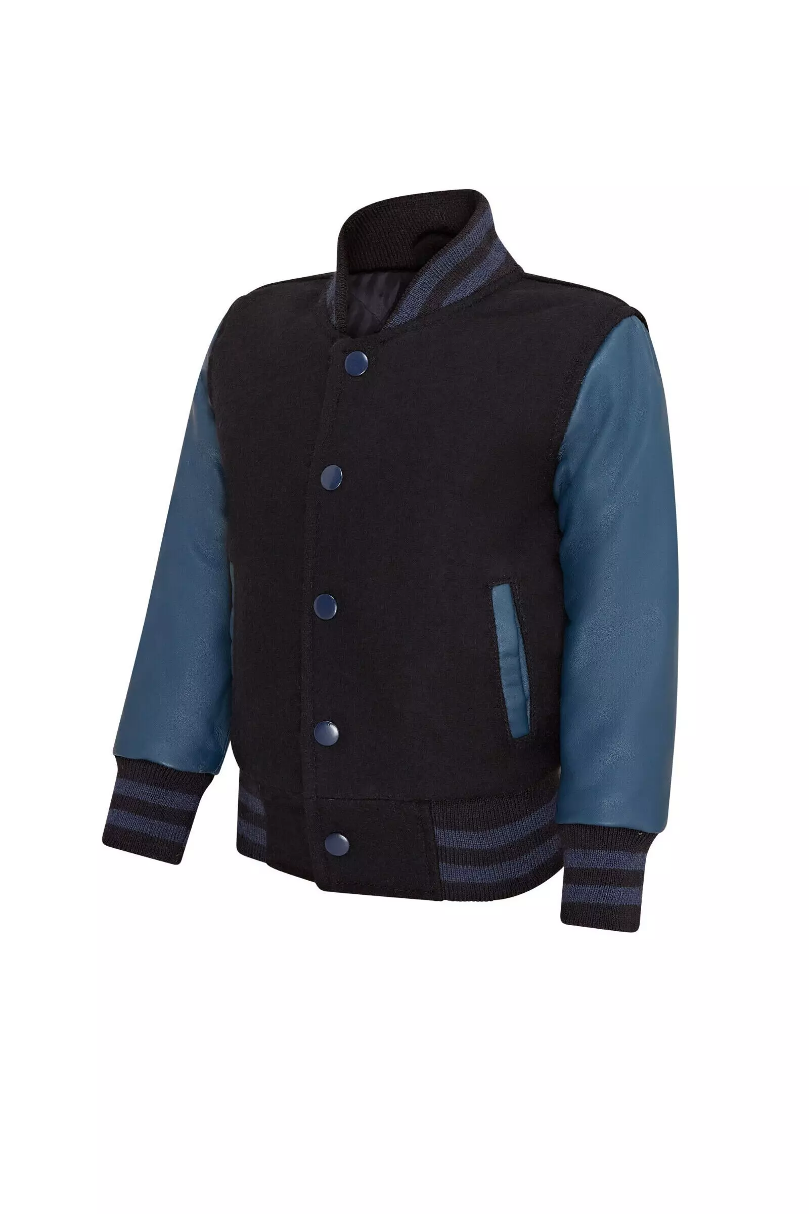 True black Wool Varsity Bomber Jacket with Real Leather Sleeves alternative image