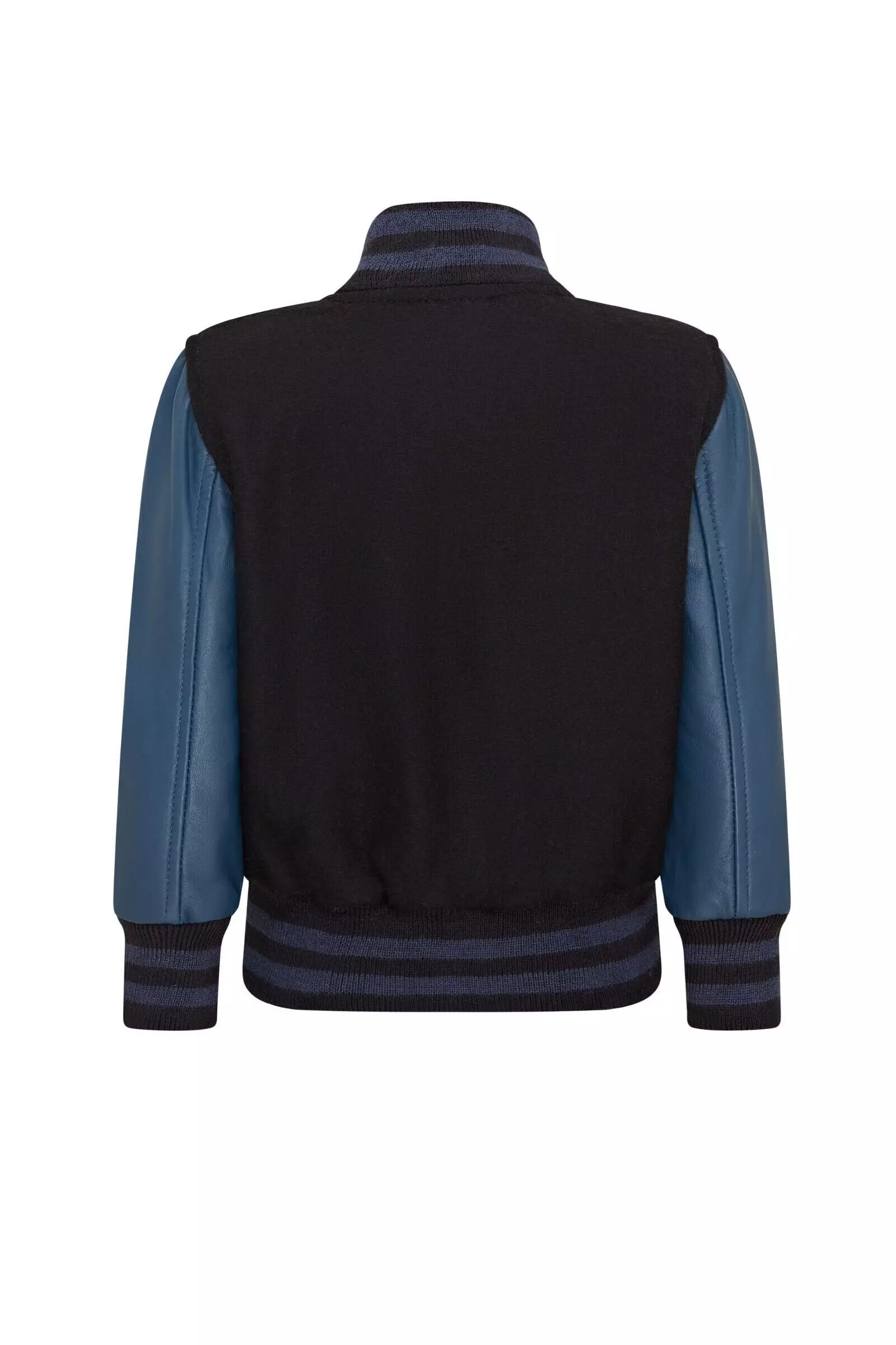 True black Wool Varsity Bomber Jacket with Real Leather Sleeves alternative image