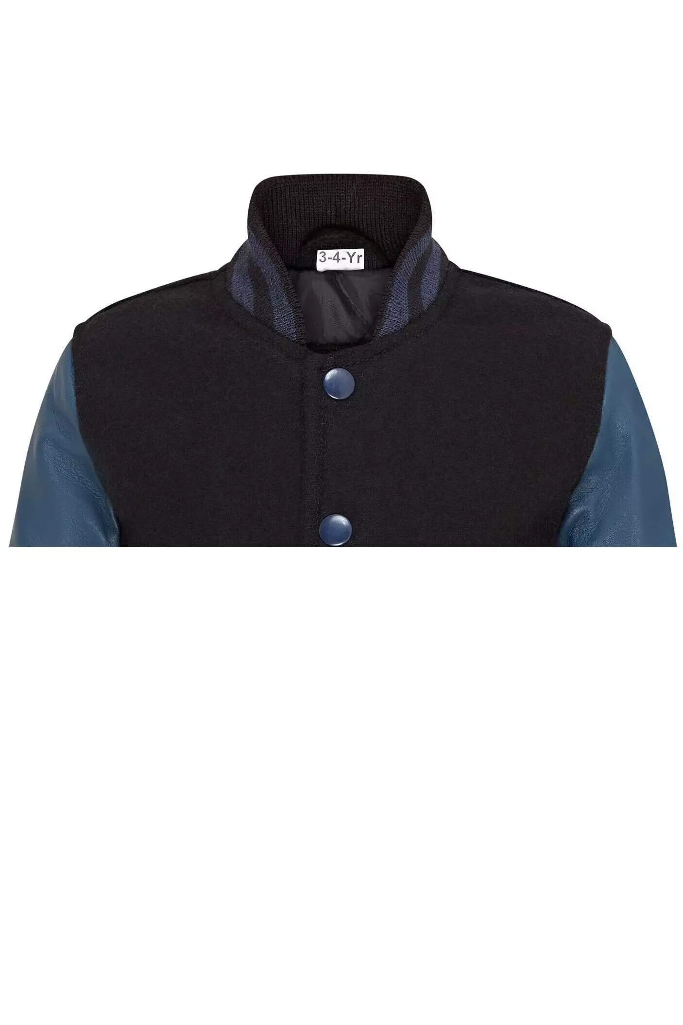 True black Wool Varsity Bomber Jacket with Real Leather Sleeves alternative image