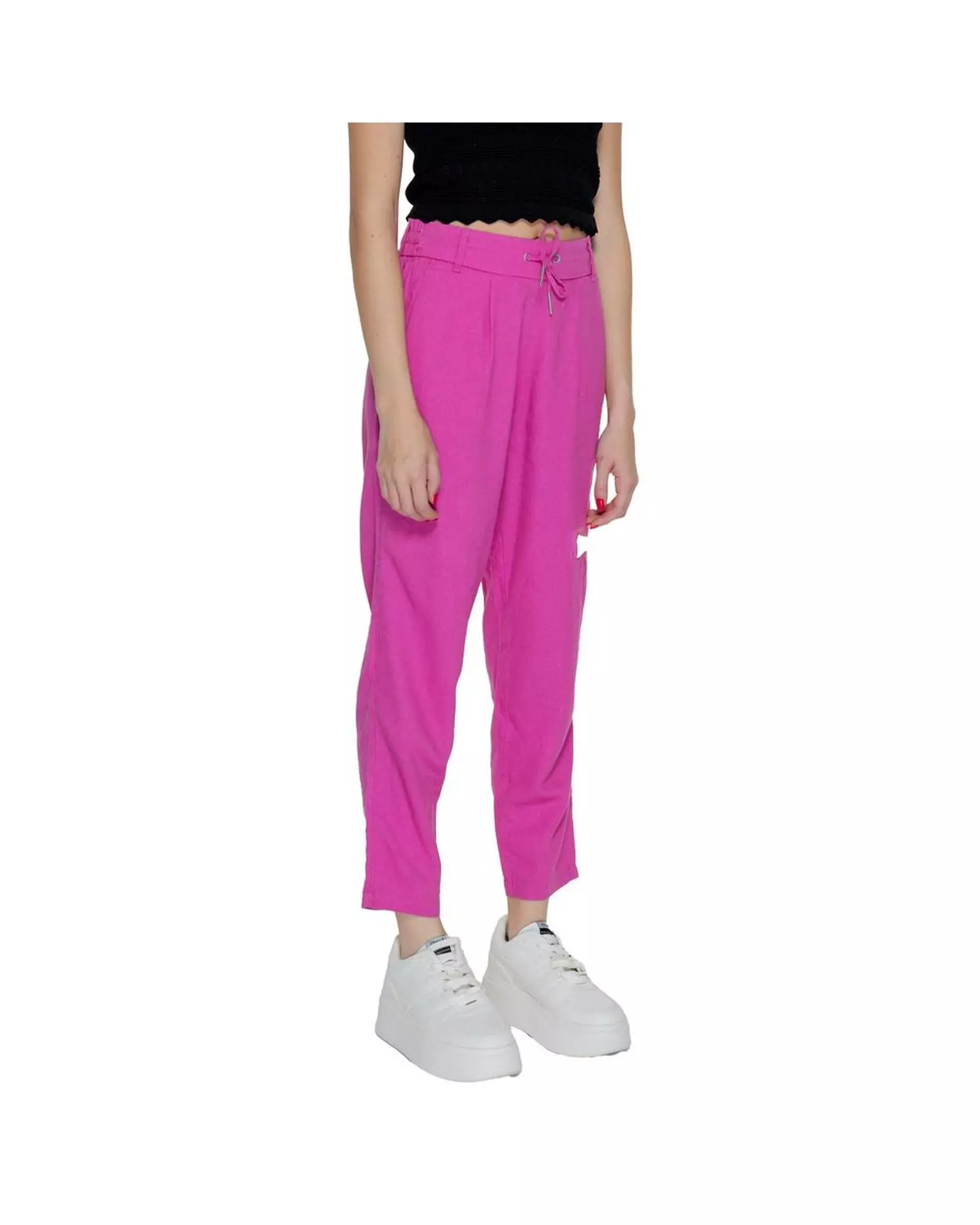 Only High Waist Drawstring Cropped Pants Wo - Pink Trousers