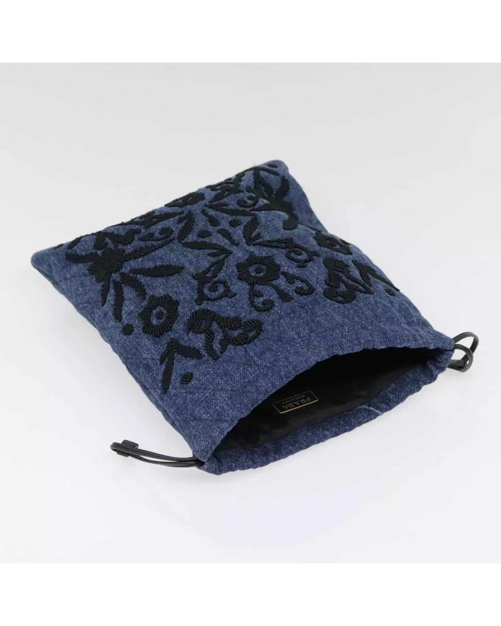 Preloved Denim Clutch Floral Embroidery Wo - Navy Clutch Bags alternative image