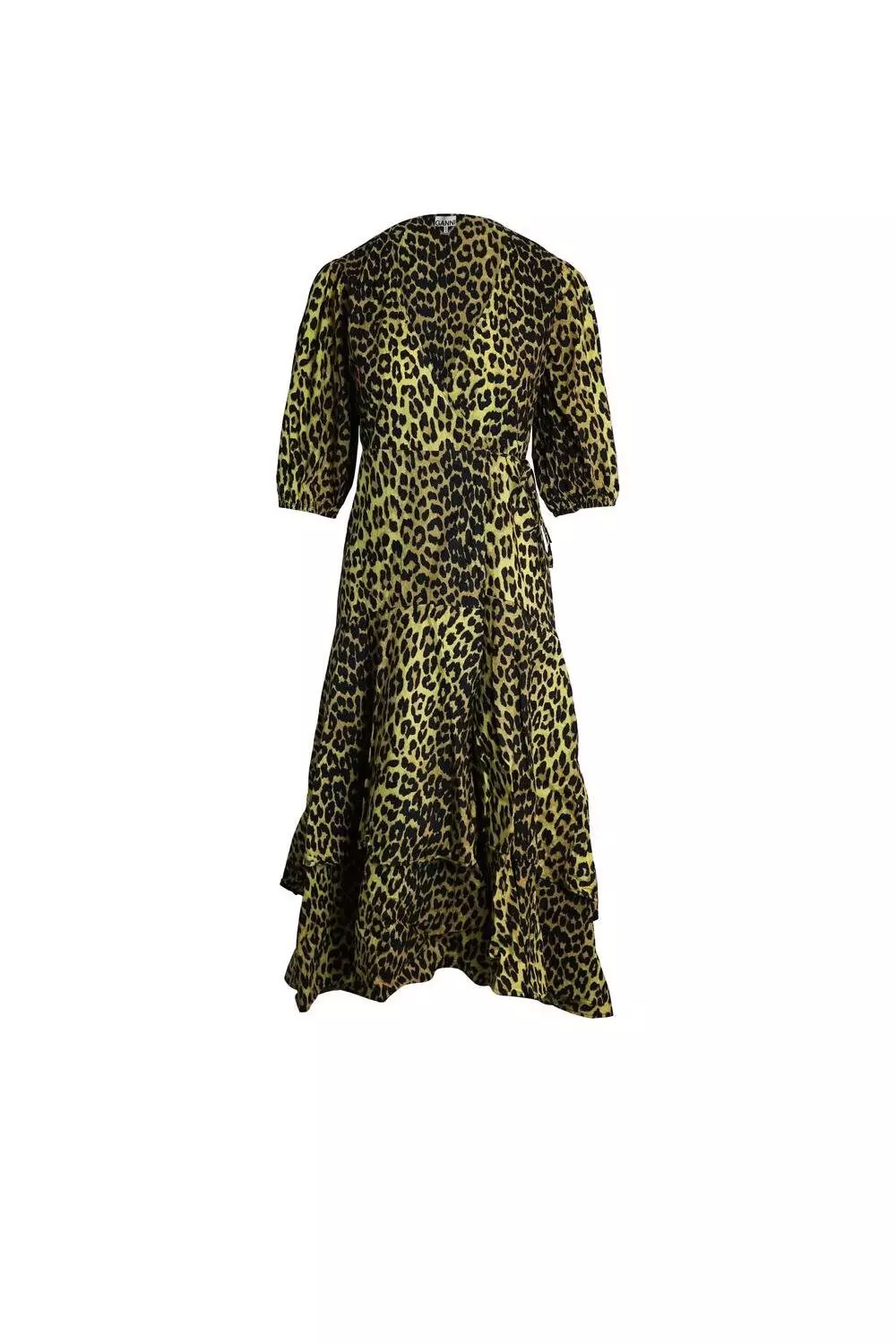 Preloved Leopard Print Wrap Dress in Yellow Cotton Karen Millen
