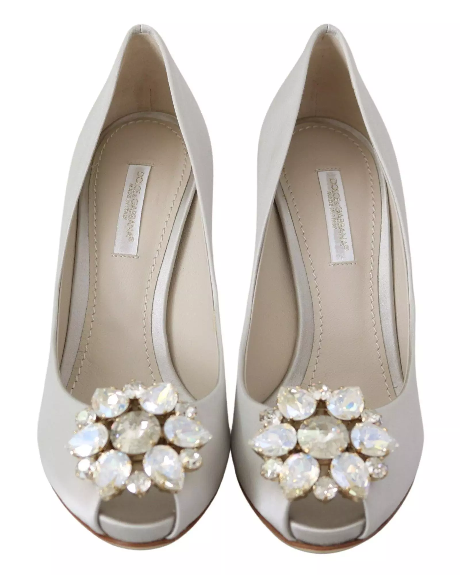 Crystal Embellished PeepToe Pumps Women - White alternative image