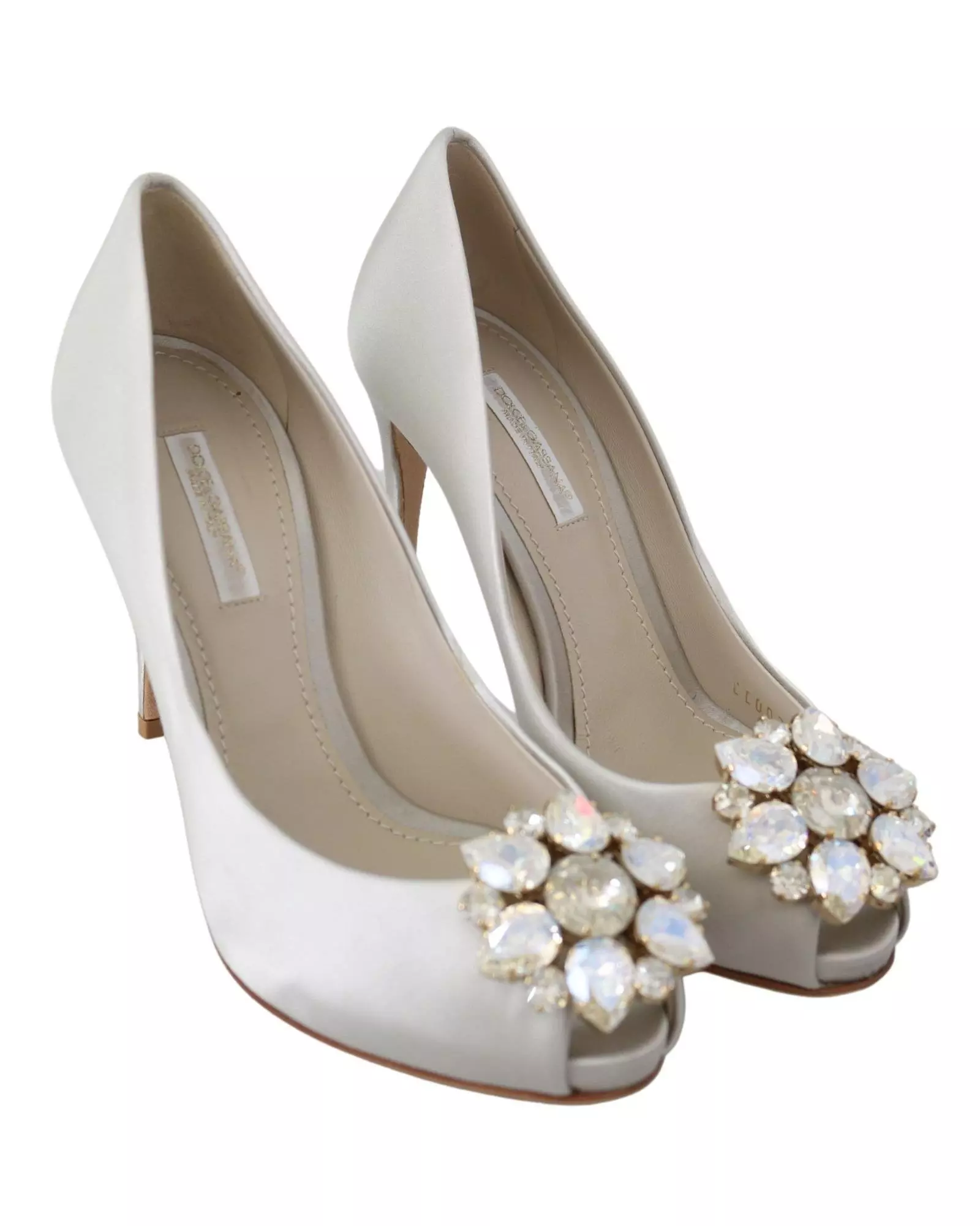 Crystal Embellished PeepToe Pumps Women - White alternative image
