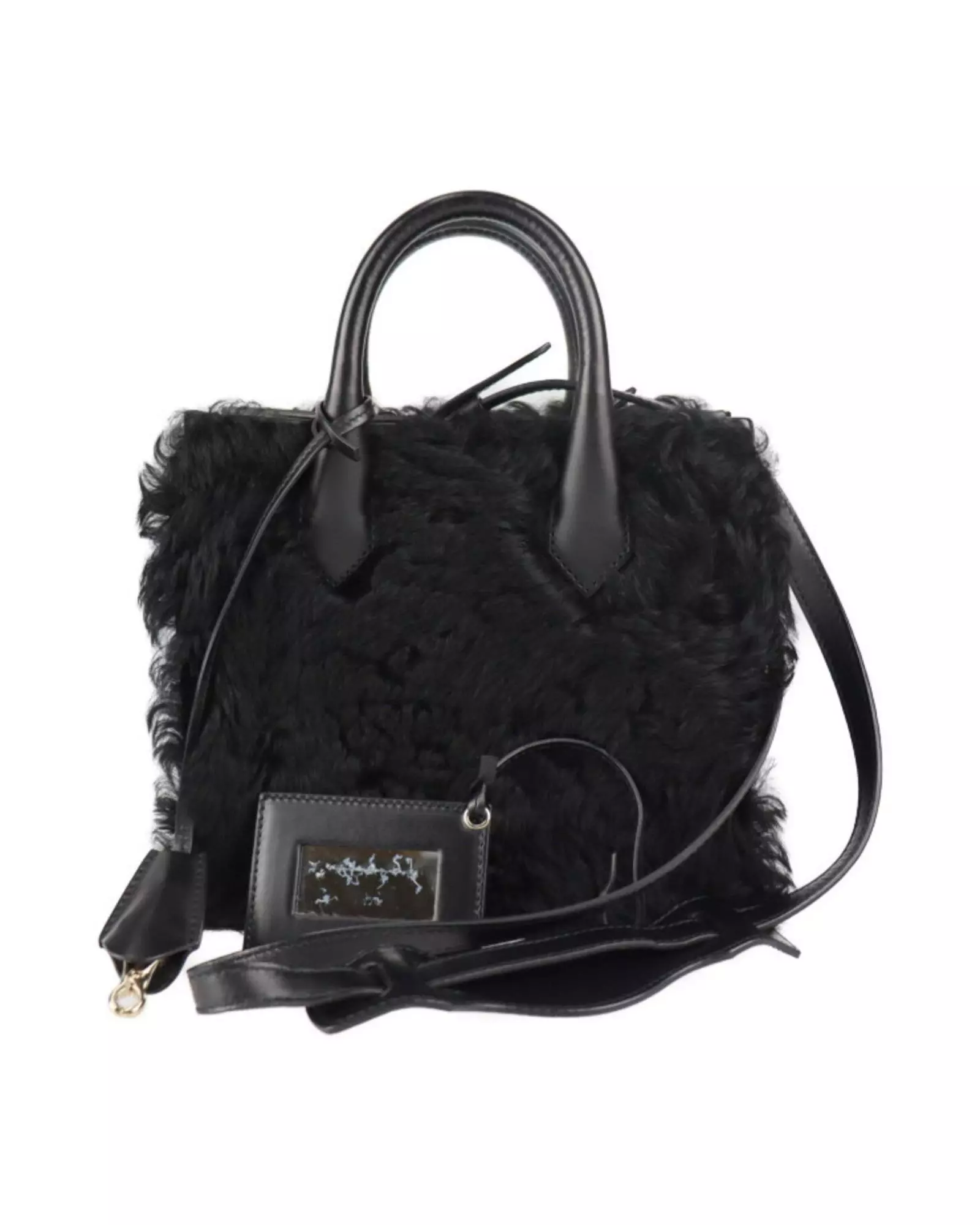 Preloved Shearling Tote Bag with Card Holder Wo - Black Handbags alternative image