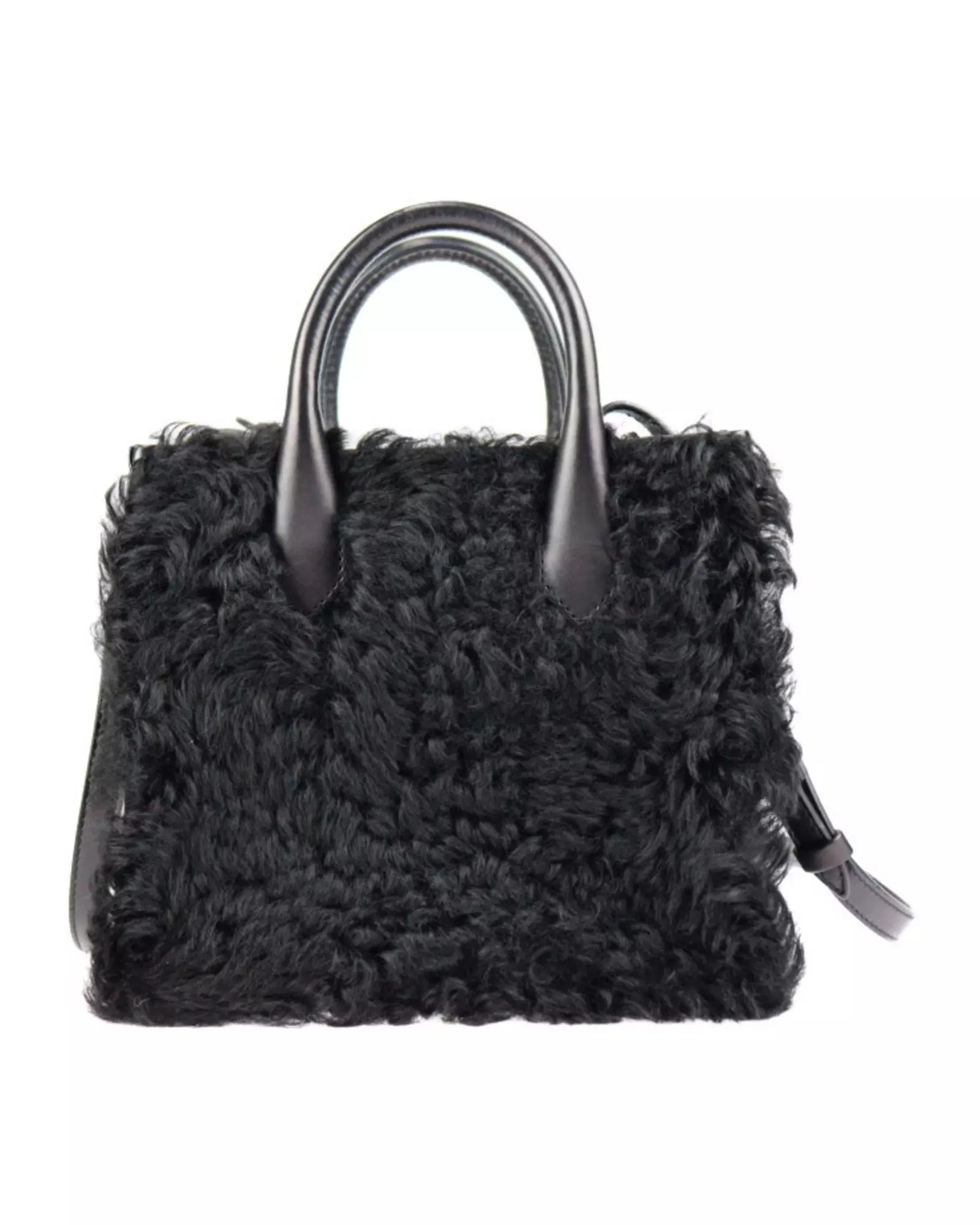 Preloved Shearling Tote Bag with Card Holder Wo - Black Handbags alternative image