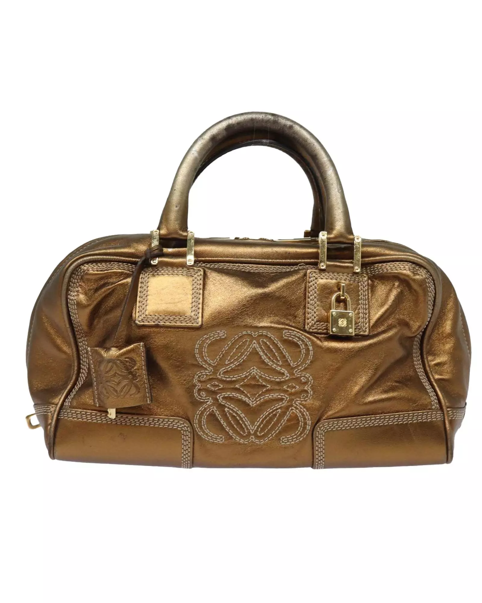 Preloved Amazona Metallic Leather Satchel Wo - Gold Handbags alternative image