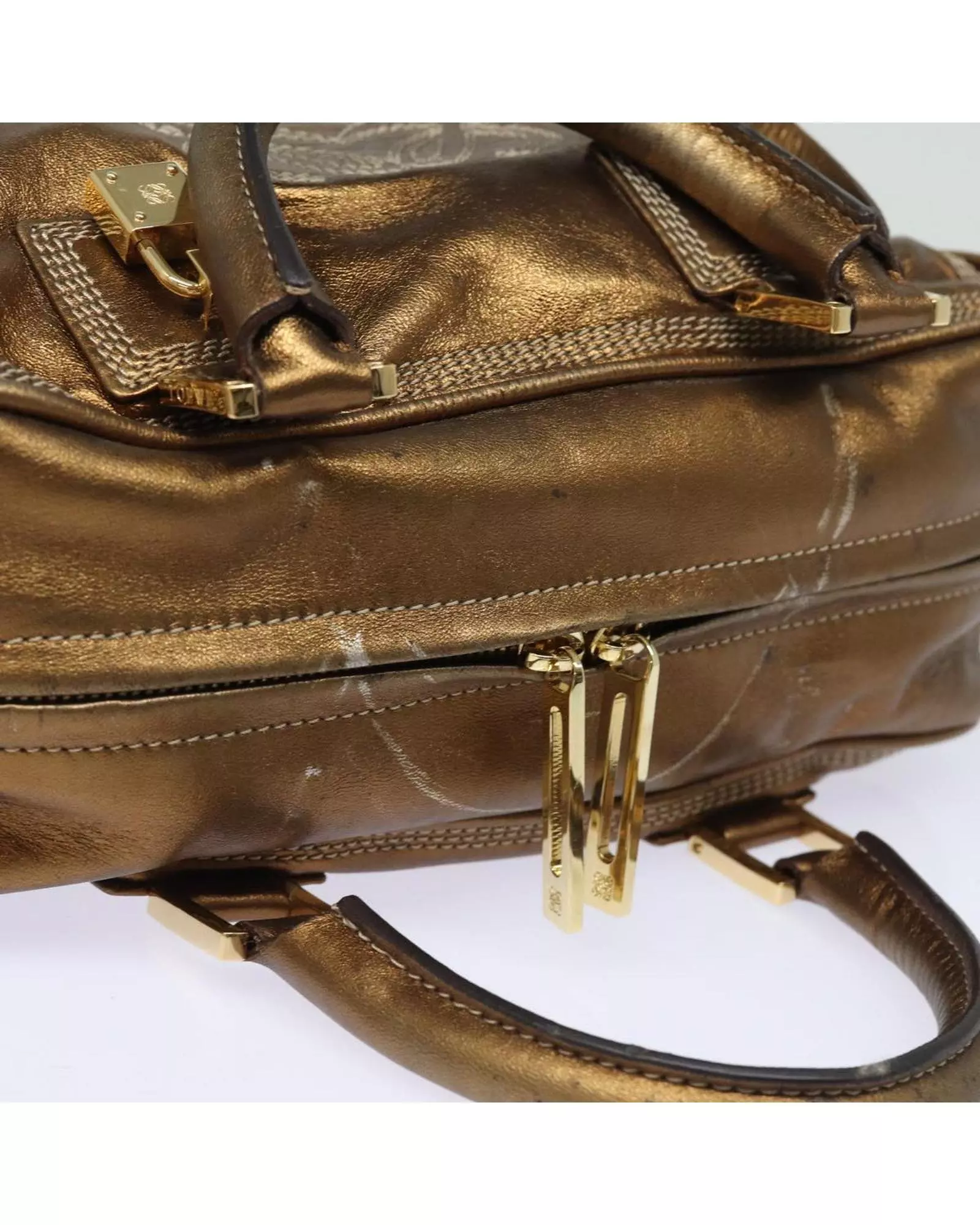 Preloved Amazona Metallic Leather Satchel Wo - Gold Handbags alternative image