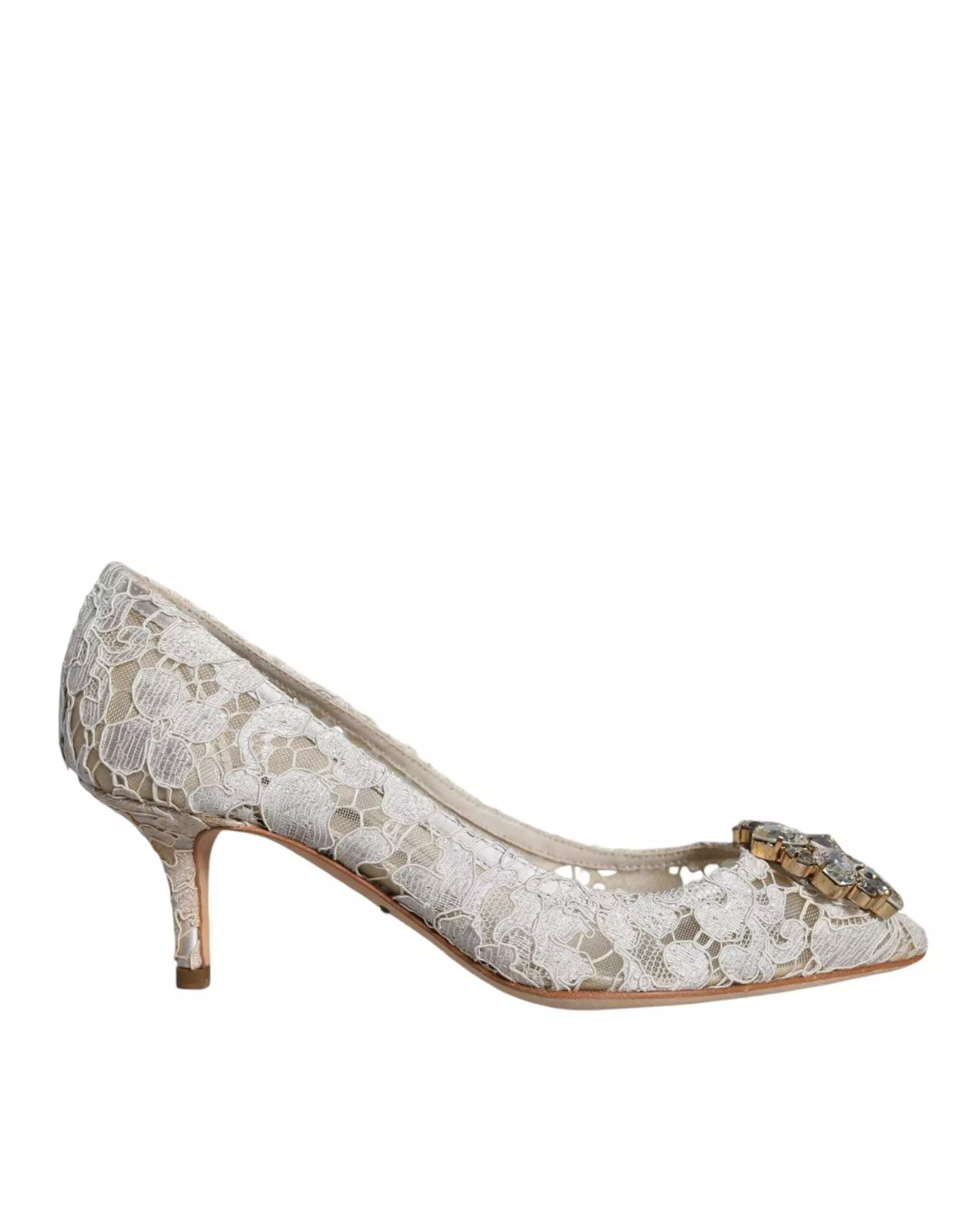 Lace Pumps Embellished Heels Wo - White alternative image