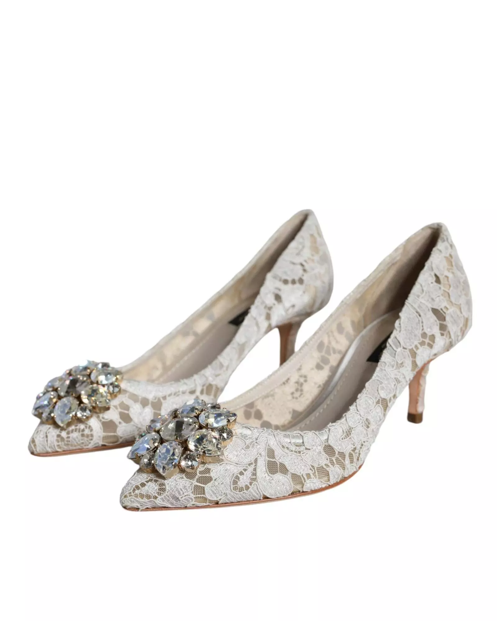 Lace Pumps Embellished Heels Wo - White alternative image