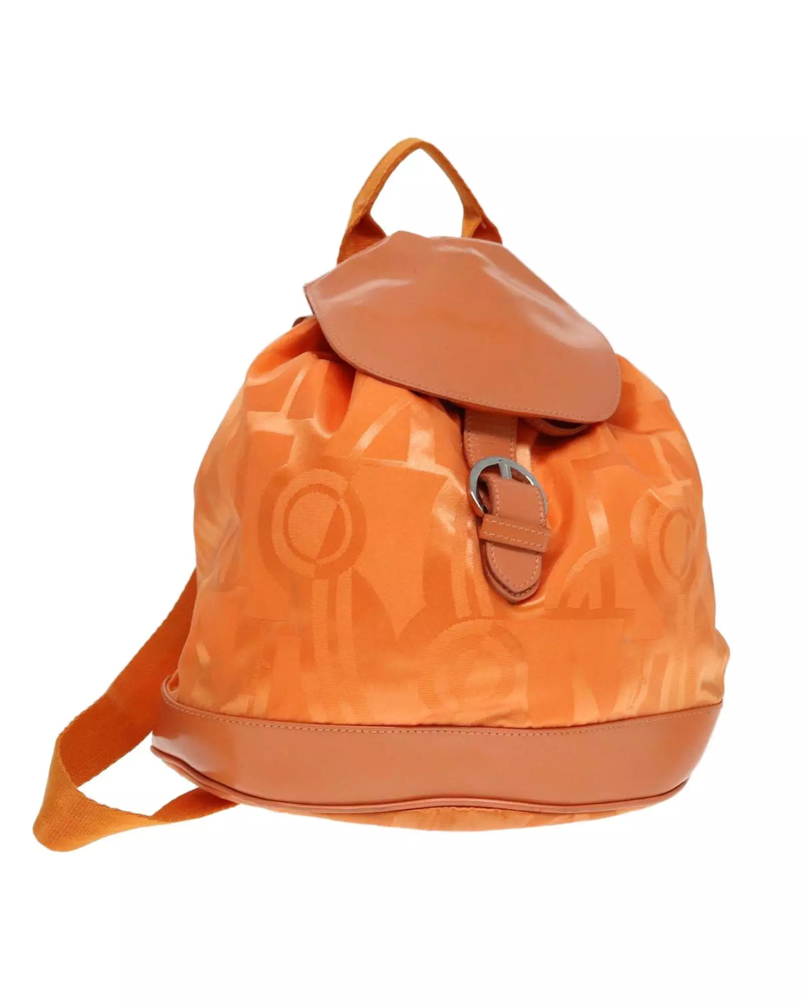 Preloved Drawstring Backpack Leather Trim Women - Orange alternative image