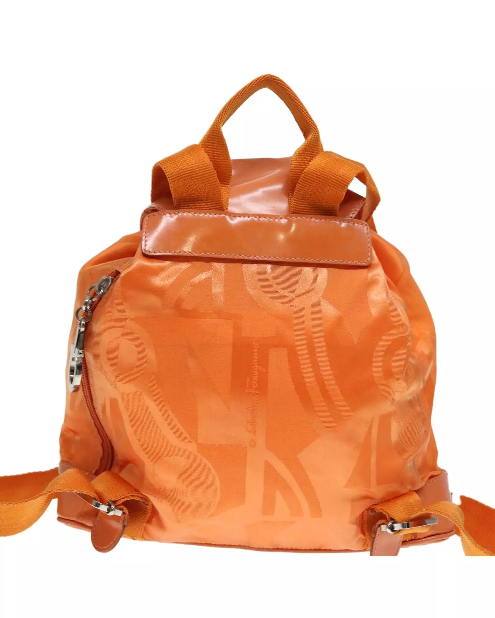 Preloved Drawstring Backpack Leather Trim Women - Orange alternative image